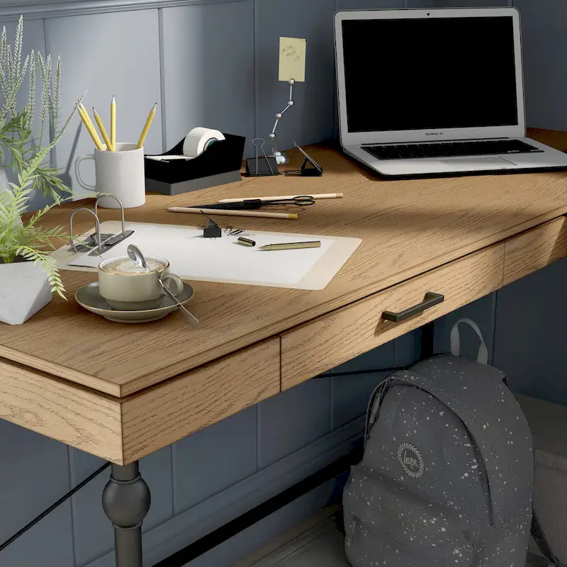 Haley Farmhouse 59-inch Metal L-Shaped Computer Desk with USBs by Furniture of America