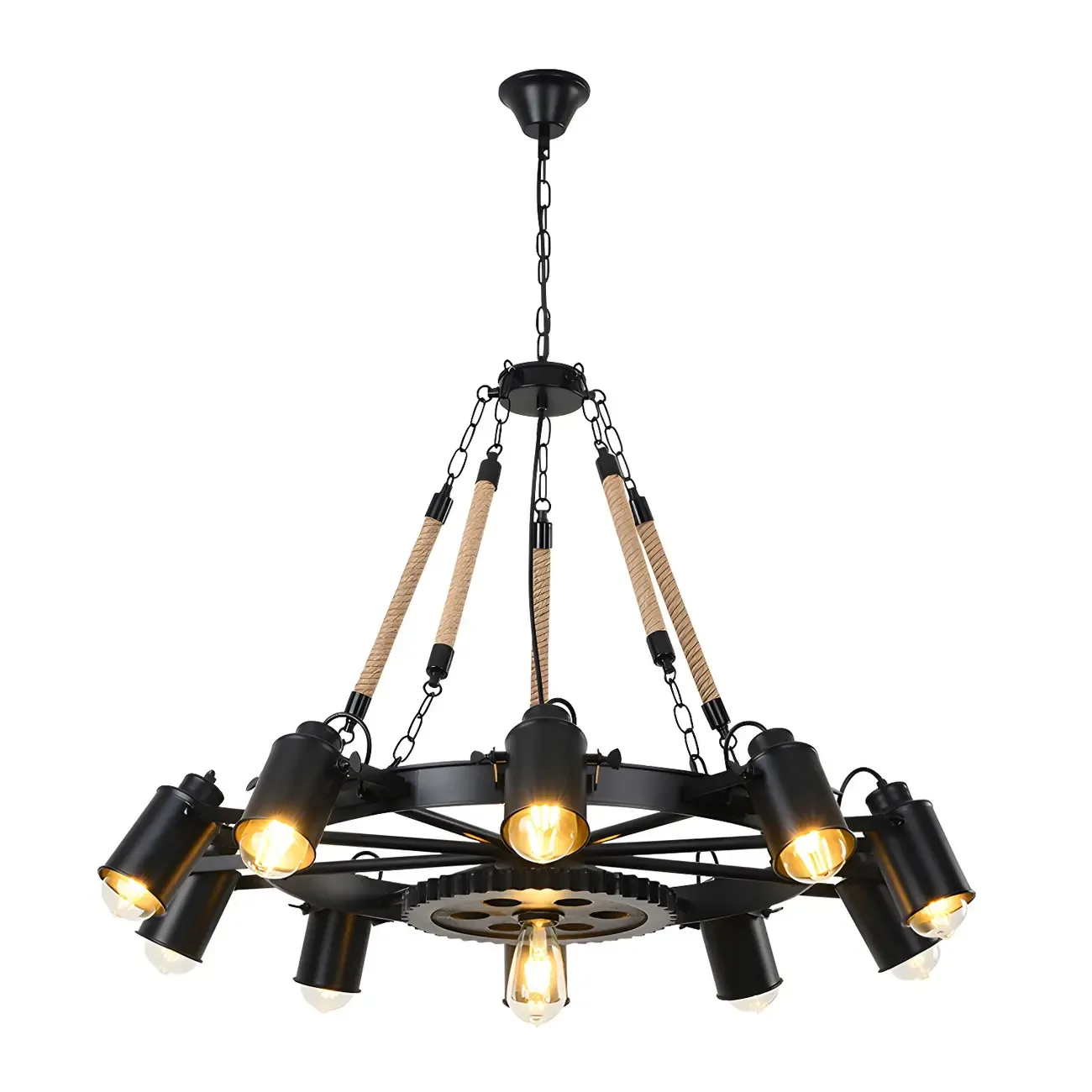Industrial Chain Mount Black Iron Gear Shape Chandelier