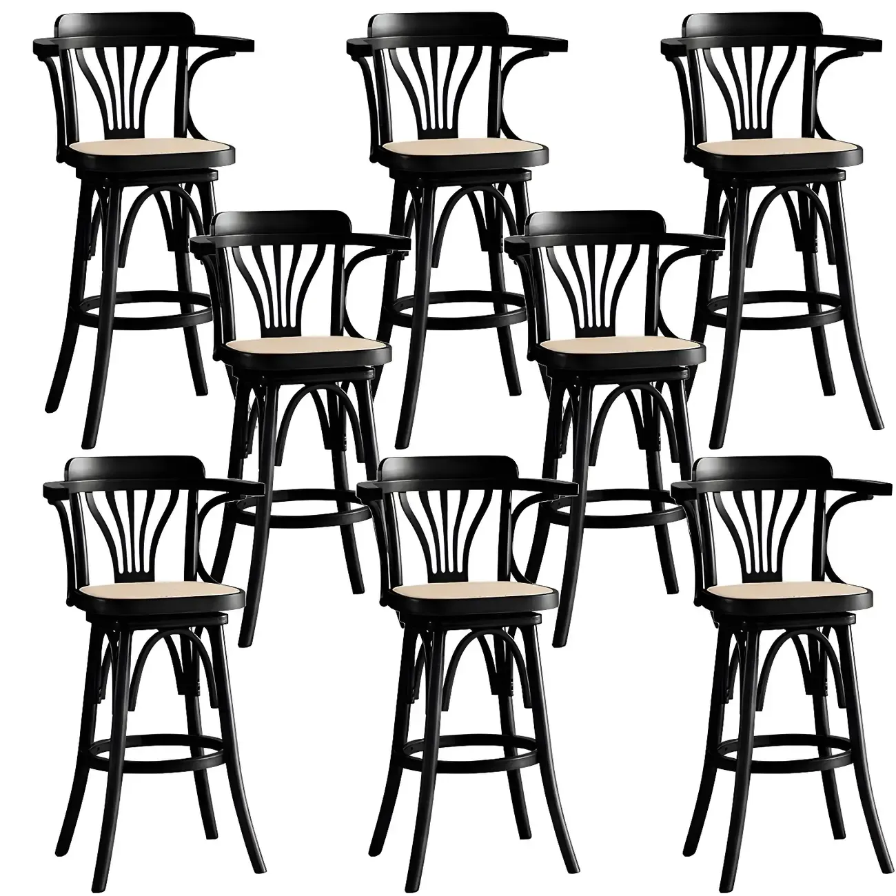 Timeless Square Rattan Wood Low Back Bar Stool in Brown/ Black