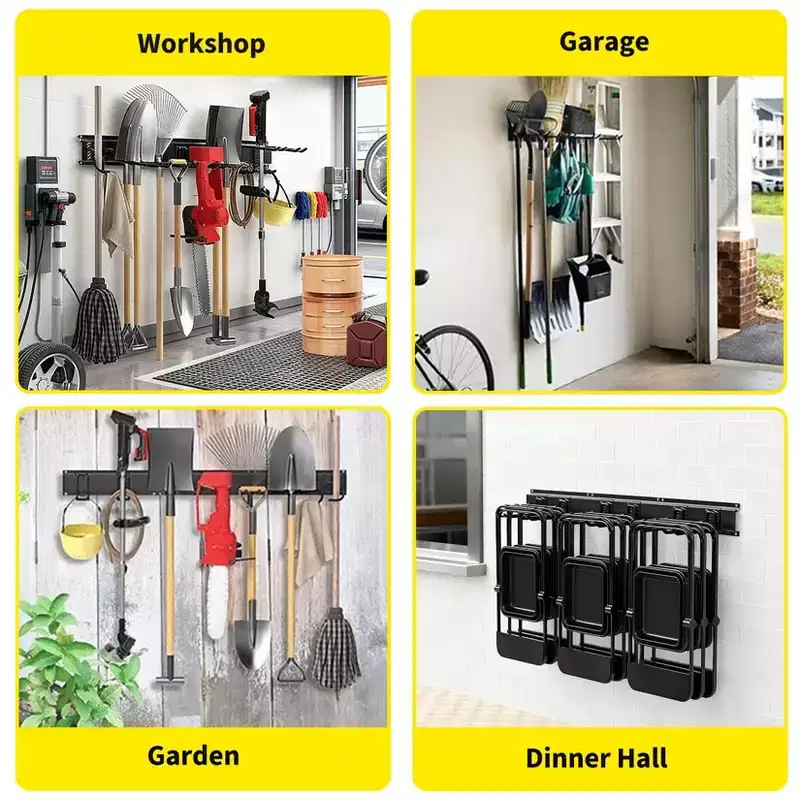 Heavy Duty 66 Garage Tool Organizer Wall Mount - Adjustable Storage Rack with 12 Metal Hooks - Ideal for Garage, Basement, Yard, Storage unit