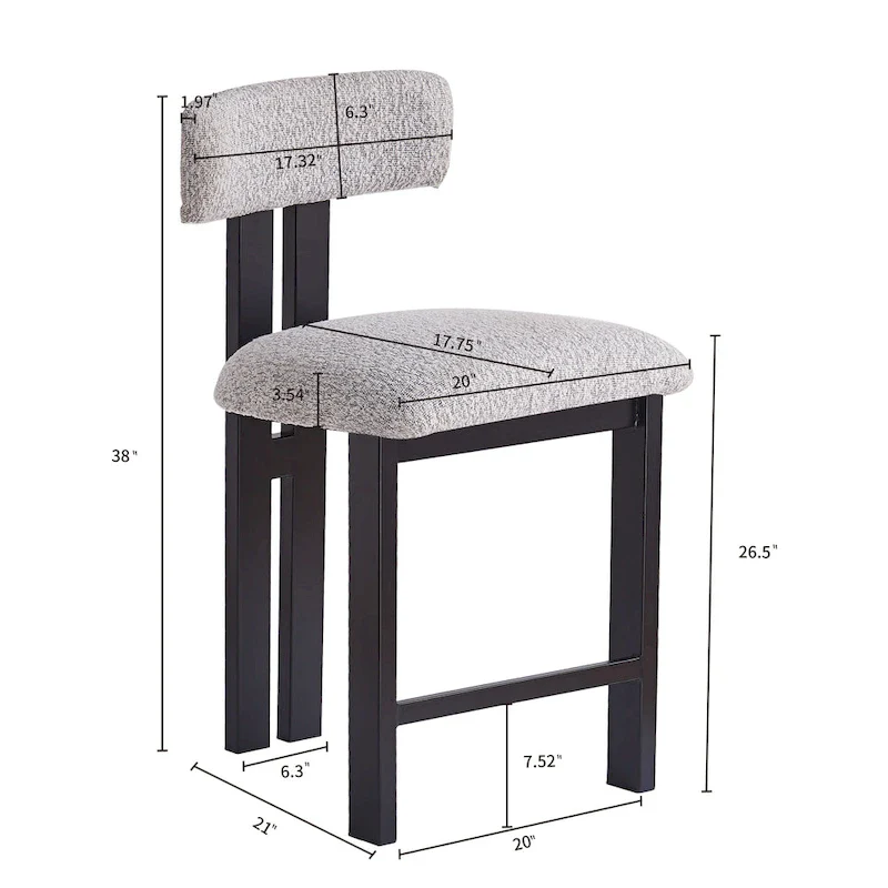 Roomfitters 26.5 Round Upholstered Counter Stools, Set of 2 Low Back Bar Chairs with Black Metal Frame