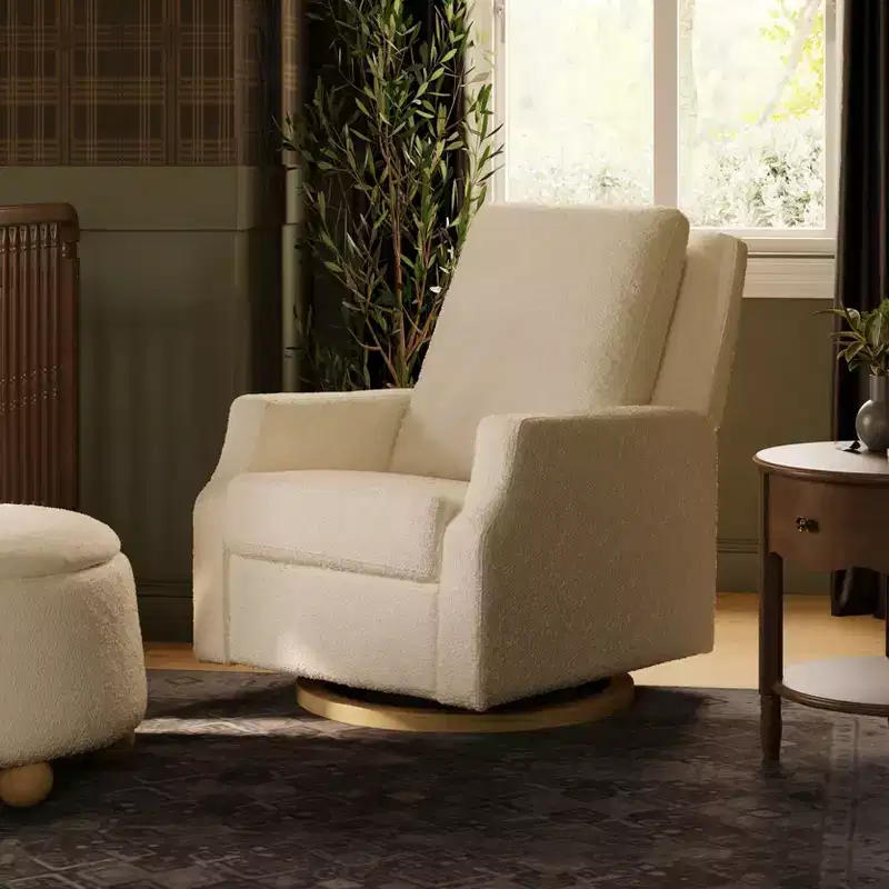 Namesake Crewe Electronic Recliner and Swivel Glider - Ivory Boucle with Light Wood Base