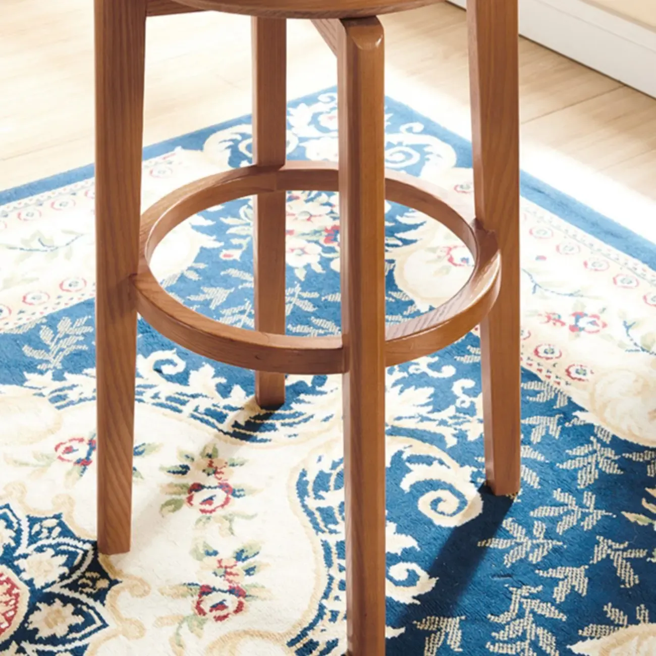 Mid-century Modern Wooden Swivel Bar Stool Upholstered