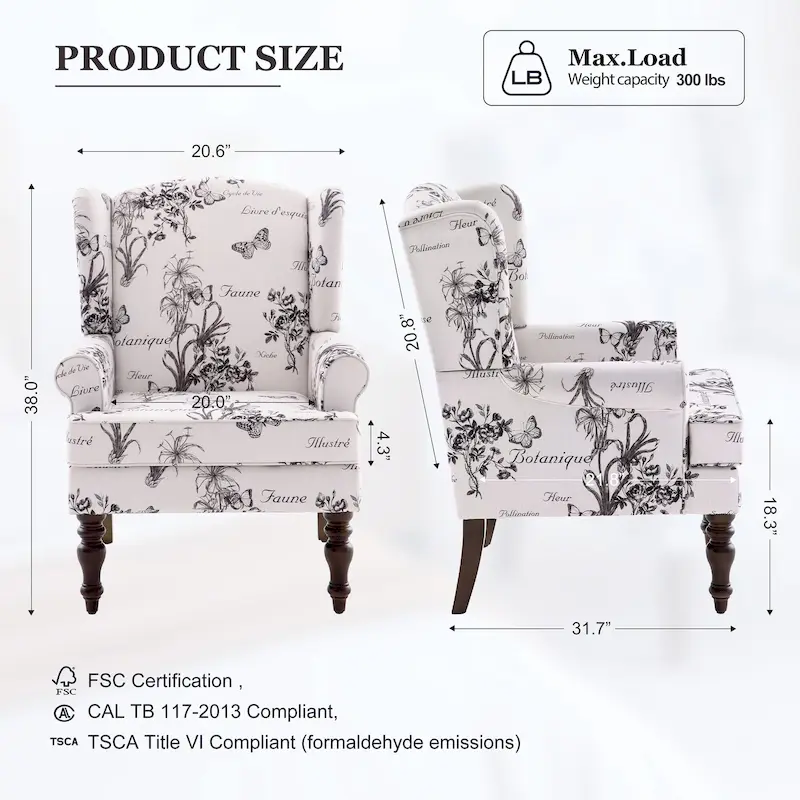 Upholstered Polyester Accent Armchair with Spiral Wood Legs and High-Resilient Cushion