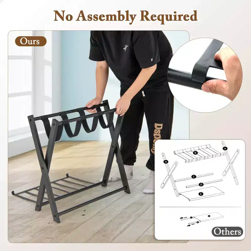 Costway Set of 2 Folding Metal Luggage Rack Suitcase Shoe Holder Hotel Guestroom w/Shelf