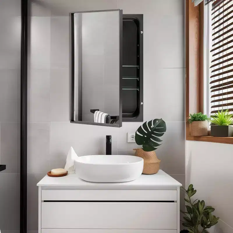 Head West 16"x26" Brushed Black Recessed Medicine Cabinet Mirror