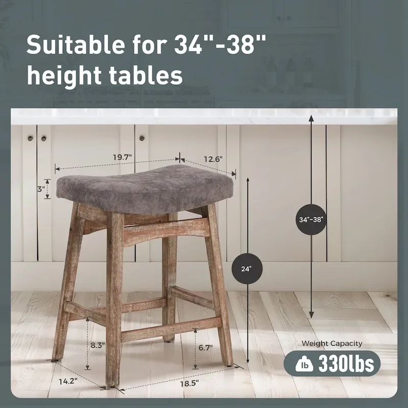 Backless Saddle Counter Stools with Wood A-Frame Base – Grey / Black / White / Beige