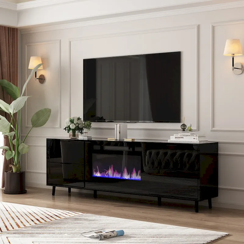30 Recessed Electric Fireplace High Glossy TV Stand Combo Fireplace
