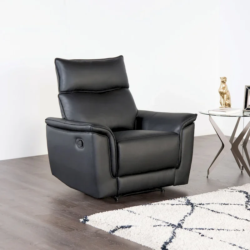 Modern Leather Match Manual Recliner Chair with Flared Arms – Black or Taupe