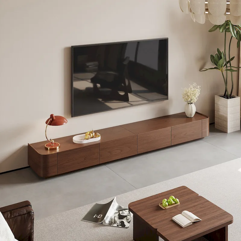 Mid-Century ModernTV Stands,4-6 Drawers, Solid Wood Brown Media Console