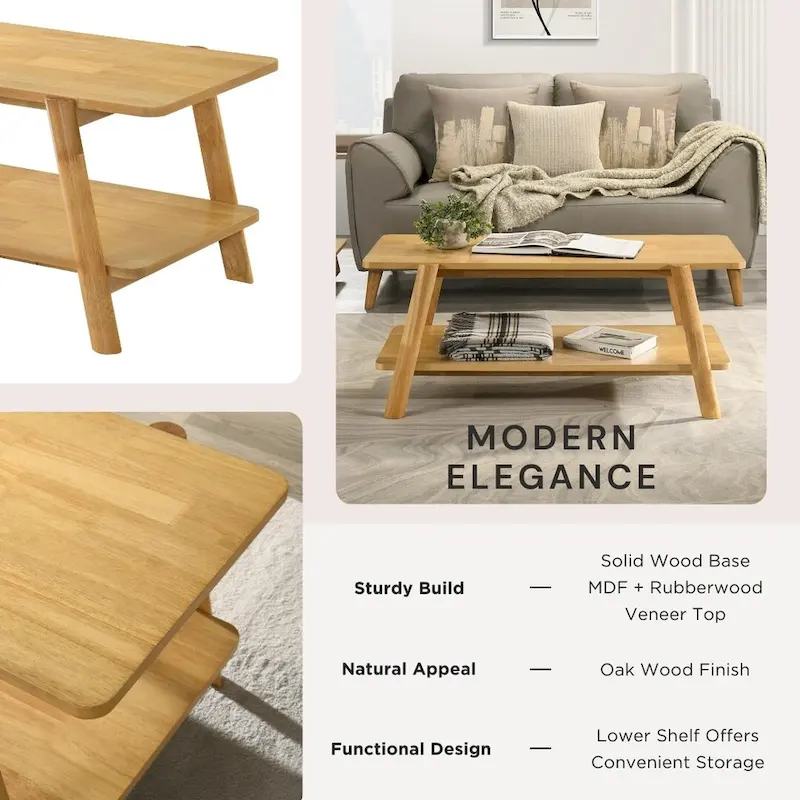 Mid-Century Modern Wood Shelf Coffee Table