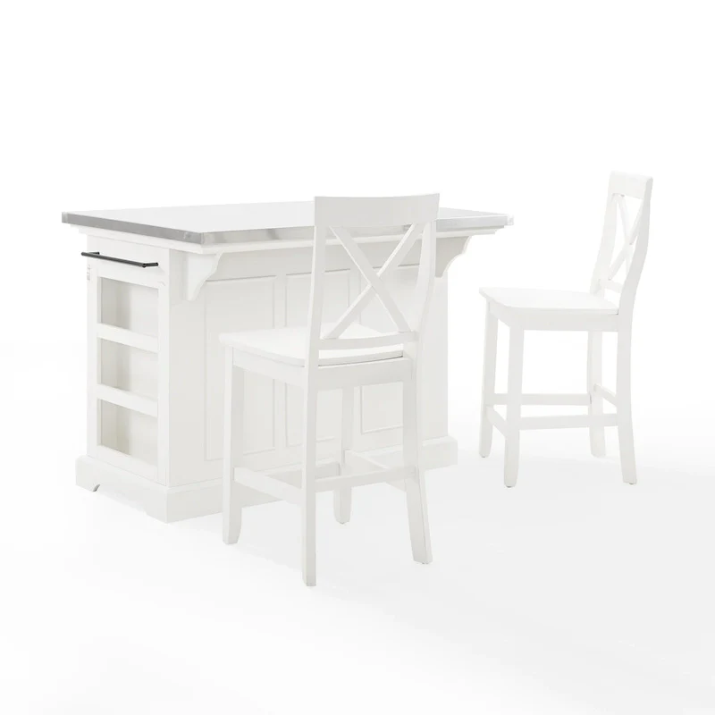 Crosley Julia Stainless Steel Top Island W/X-Back Stools - 50 W x60 D x41 H