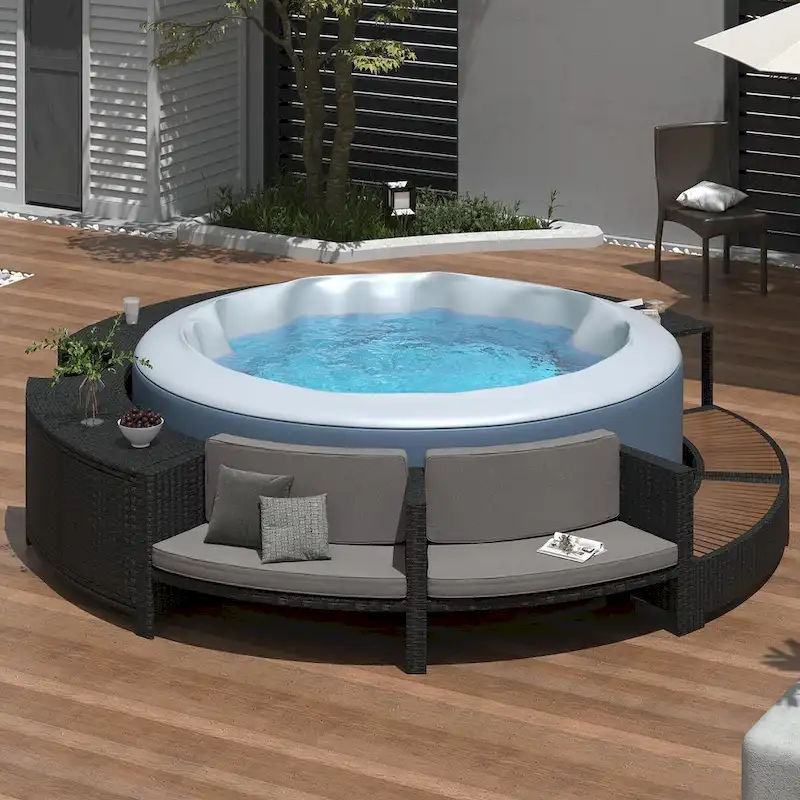 Spa Surround Spa Frame Patio Rattan Sofa Set with Storage Spaces, Mini Sofa and Comfortable Cushion for Patio,Backyard, Grey