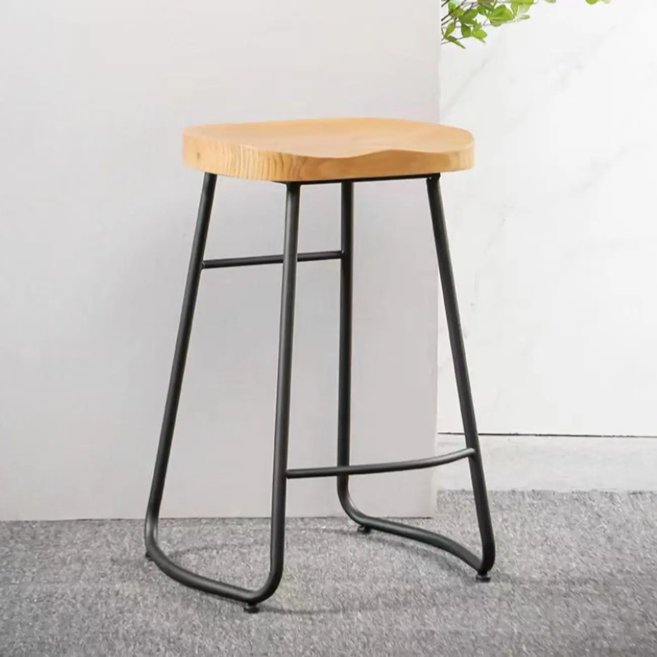 Natural Wood Saddle Seat Backless Counter Bar Stools