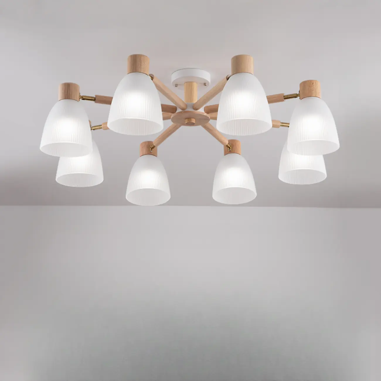 Natural White Cone Glass Wooden Semi Flush Mount Ceiling Light