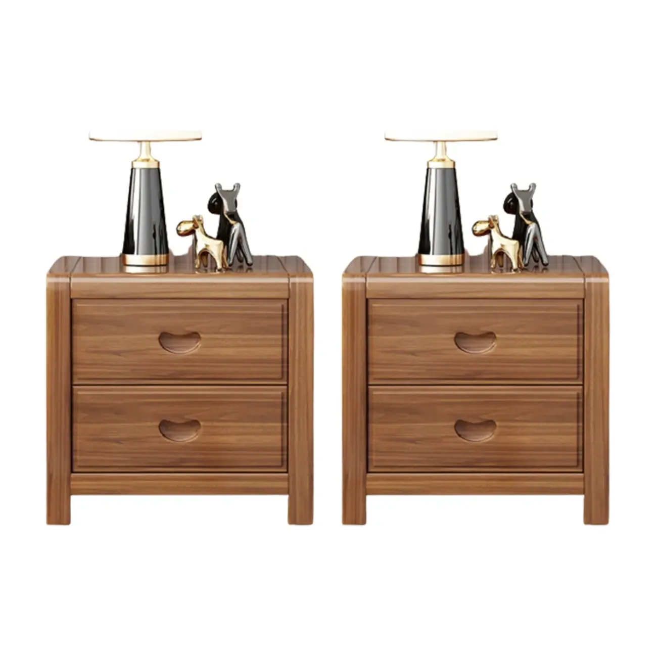 Traditional Nut-Brown 2-Drawer Wood Small Nightstand