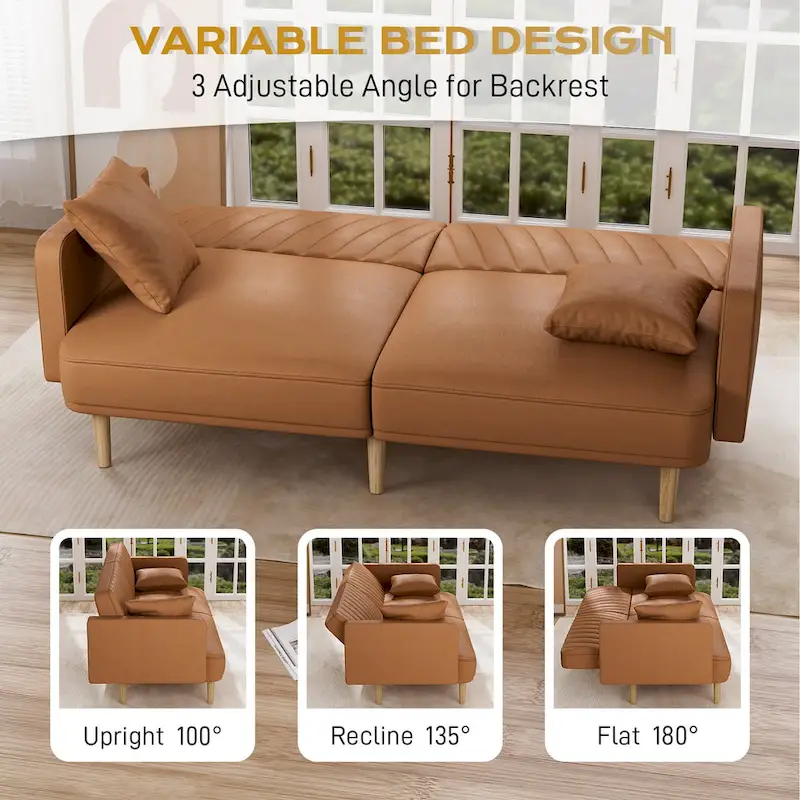 Upholstered Tufted Convertible Futon Sofa Bed, Velvet Sleeper Couch, 3 Seater Tufted Sofa with Adjustable Backrests