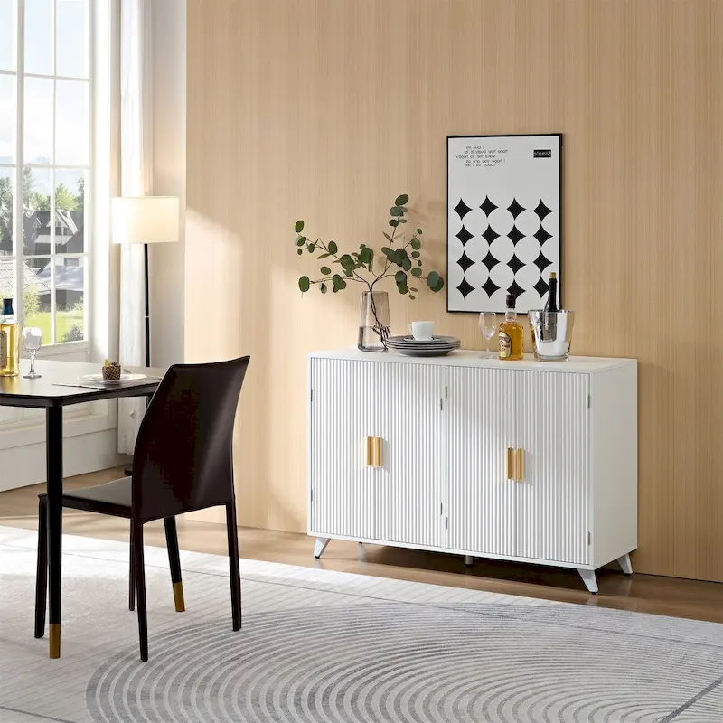 White 4-Door Sideboard Buffet Cabinet with Adjustable Shelves