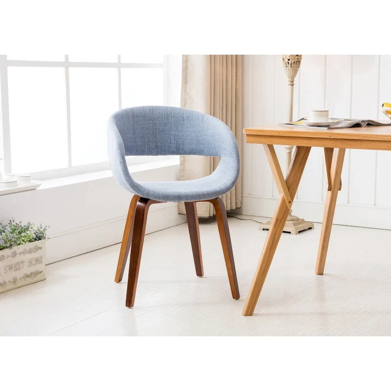 Fabric Upholstered Dining Chair – Grey / Blue / Black, Mid-Century Style