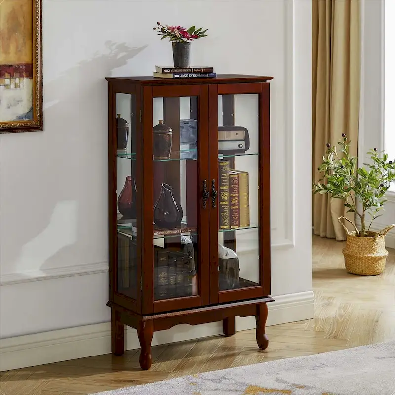 Curio Cabinet Lighted Curio Diapaly Cabinet with Adjustable Shelves