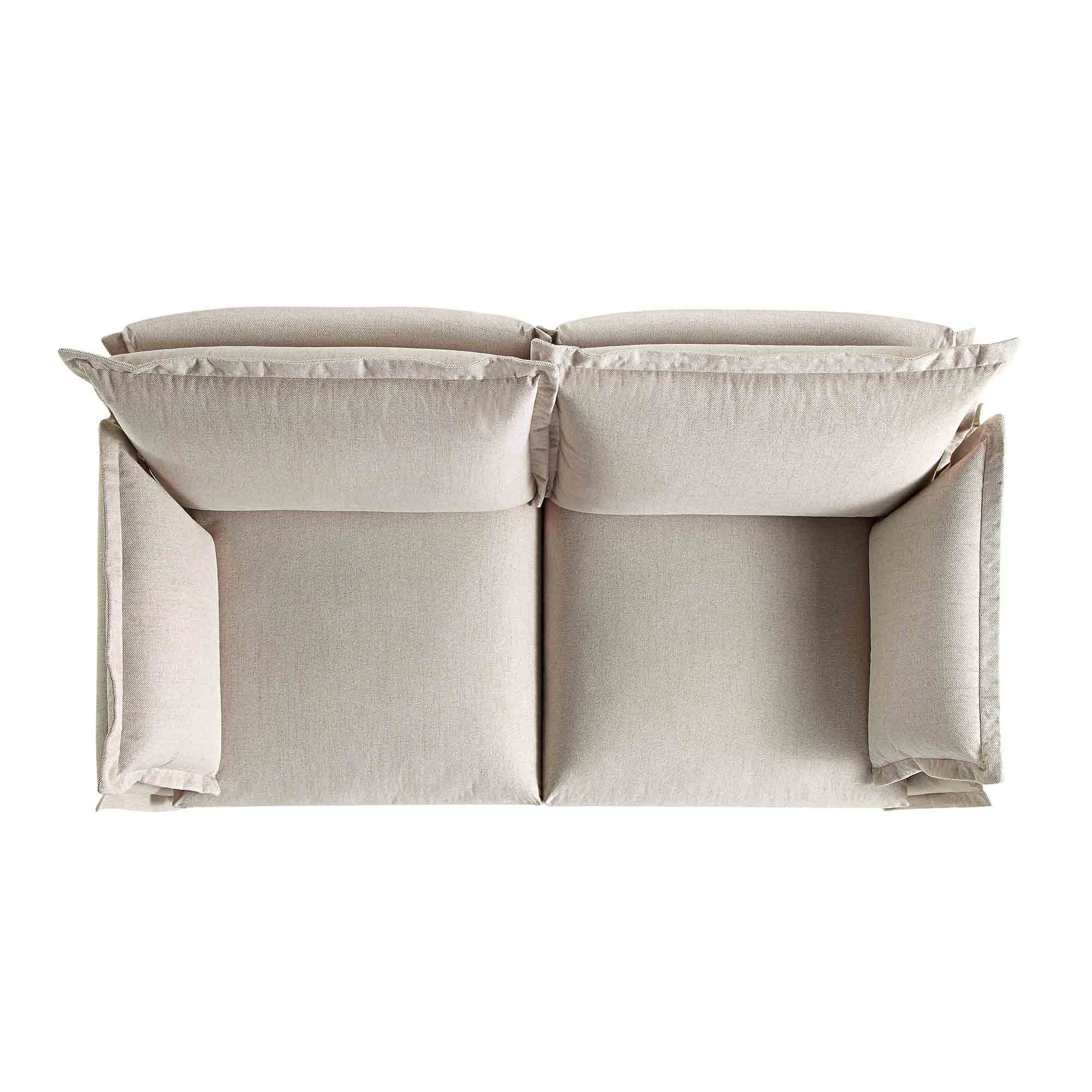 Pillow Edge Beige Fabric Sectional Sofa, 2-Seater
