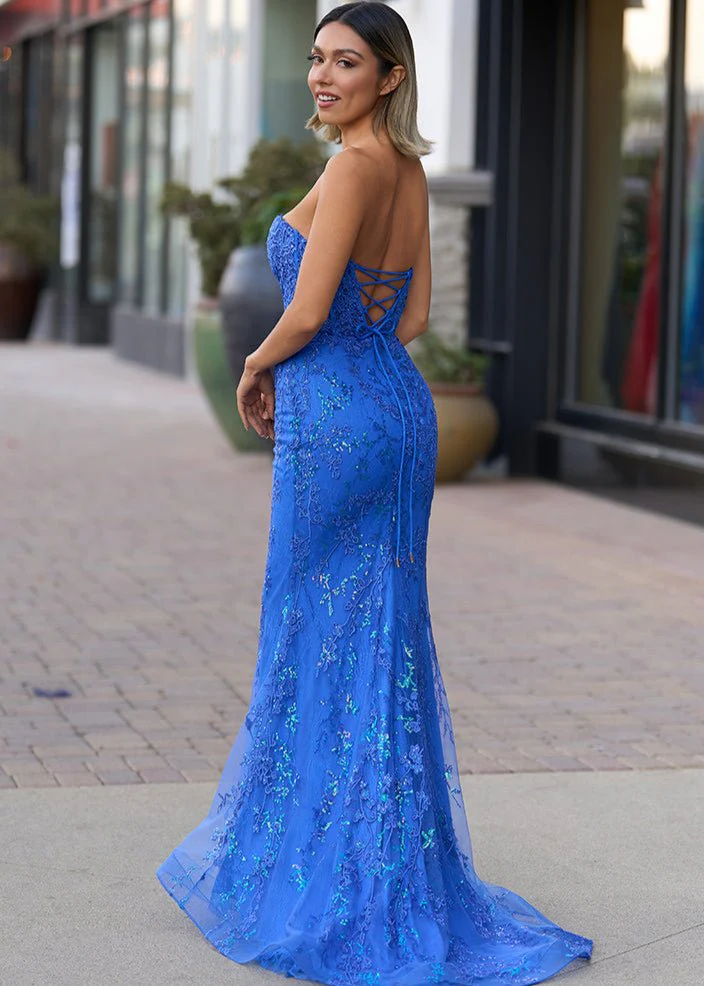 Black Sweetheart Lace Appliques Mermaid Long Prom Dresses