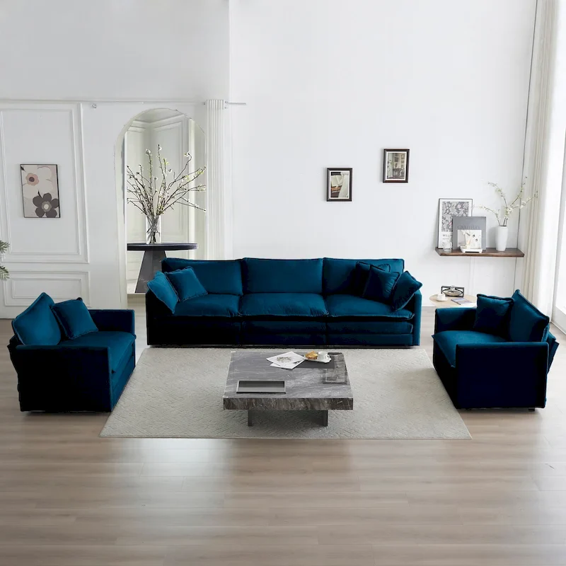 Sofa  of 3, 1+1+3 Seats Living Room Sofa , Accent Chair, Loveseat, and Three-Seat Sofa Modern Style Round Arms 3 Piece Sof
