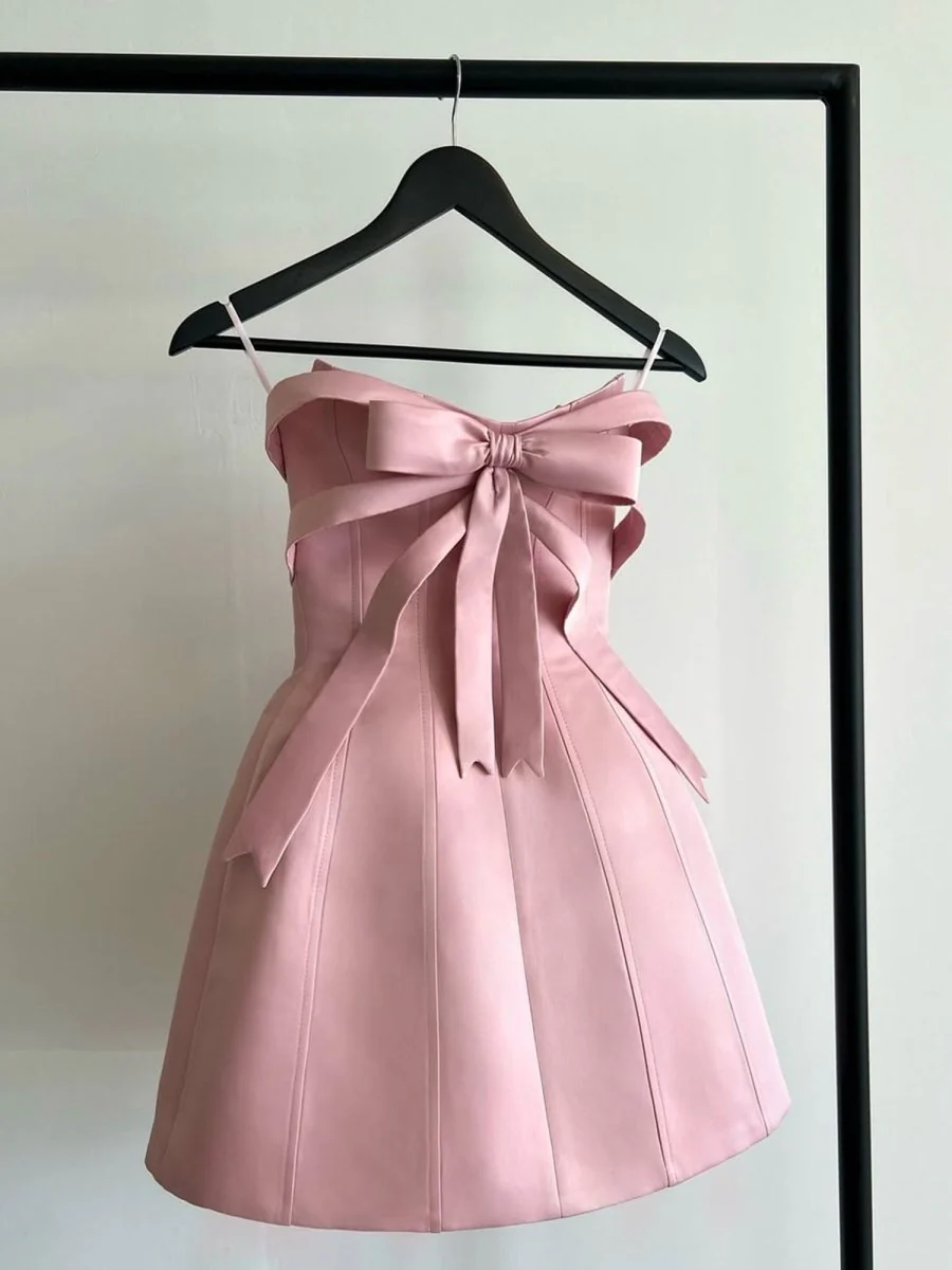 Pink - Strapless A Line Satin Short Homecoming Dresses With Bow