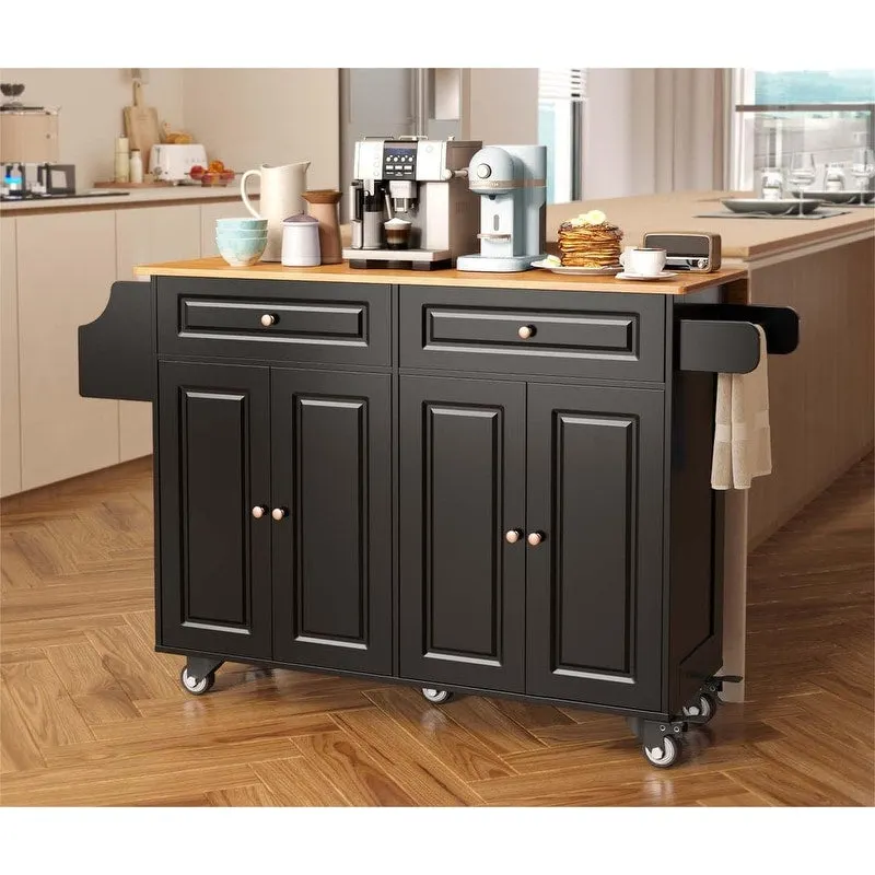 Kitchen Island Cart with Solid Wood Top and Locking Wheels