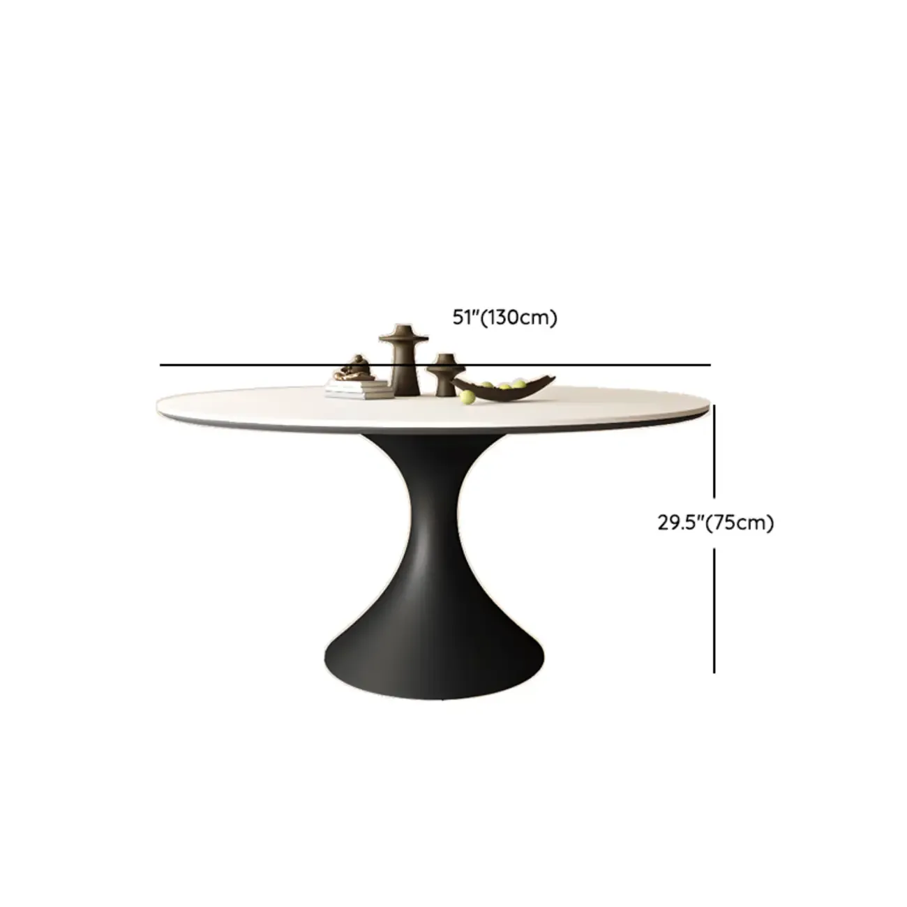 Modern Black Pedestal White Stone Top Round Dining Table