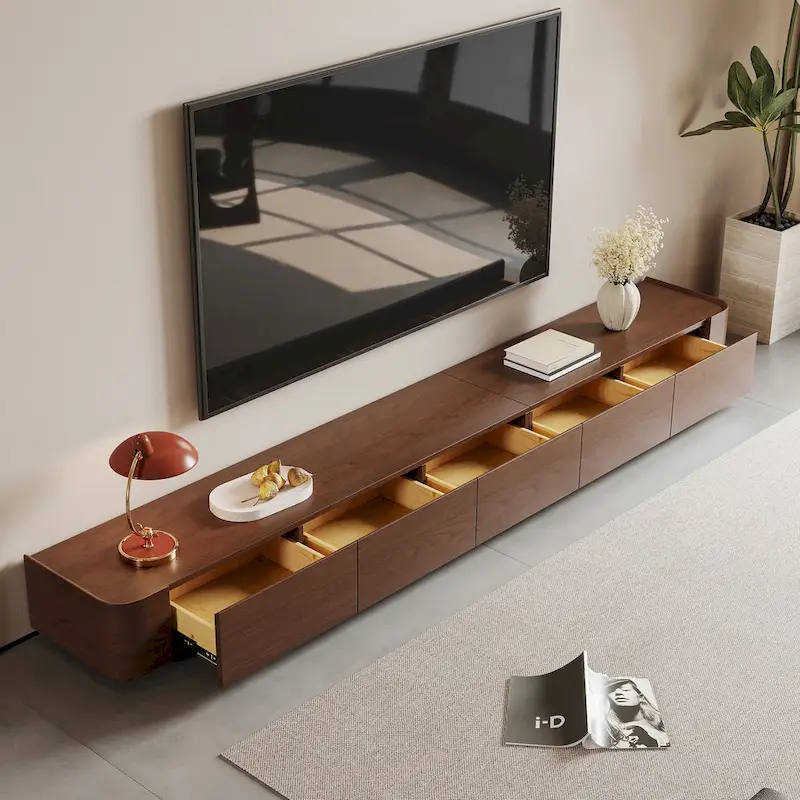 Mid-Century ModernTV Stands,4-6 Drawers, Solid Wood Brown Media Console