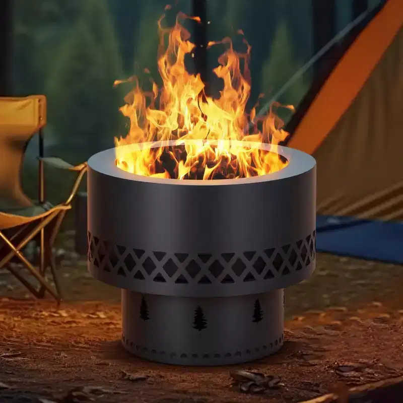 Acekool 19 Inch Smokeless Fire Pit, Stainless Steel Outdoor Firepit with Removable Ash Pan & Carry Bag, Low Smoke for Patio, Camping, Backyard, BBQ