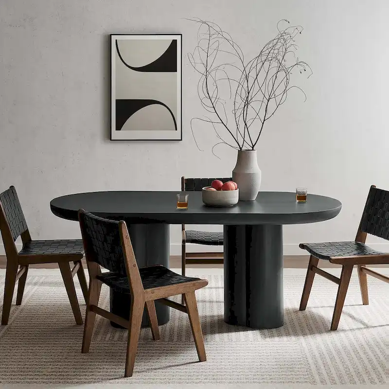 72 Oval Dining Table with Concrete-Effect Finish and Double Pedestal Base