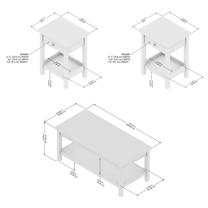 Bush Furniture Mayfield Farmhouse Coffee Table with End Tables