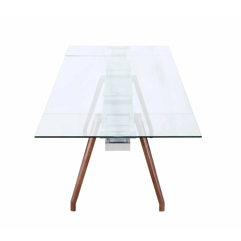 Somette Modern Dining Table with Extendable Glass Top & Solid Wood Legs