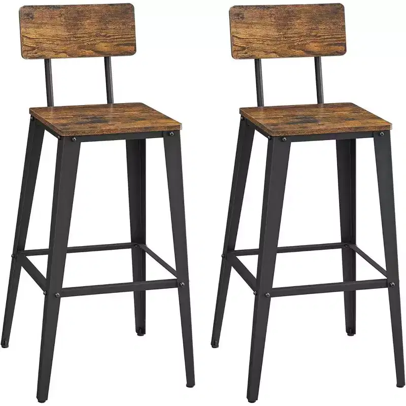 VASAGLE Set of 2 Bar Stools, Bar Height Stools, Tall Bar Stools with Back, Bar Chairs, Steel Frame, Industrial Style