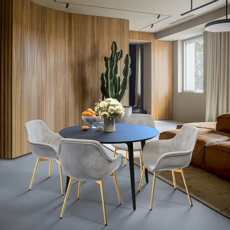 Markley Modern Leather Dining Armchair Set of 4 With Gold Metal Legs Accent Side Chair