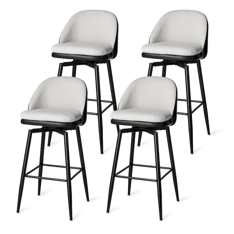 Glitzhome Modern Faux Leather Mixed Chenille Upholstered Swivel High Bar Stools