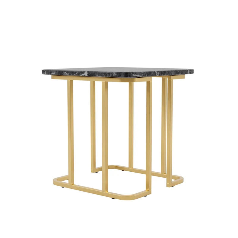 Square Faux Marble Side Table with Metal Base