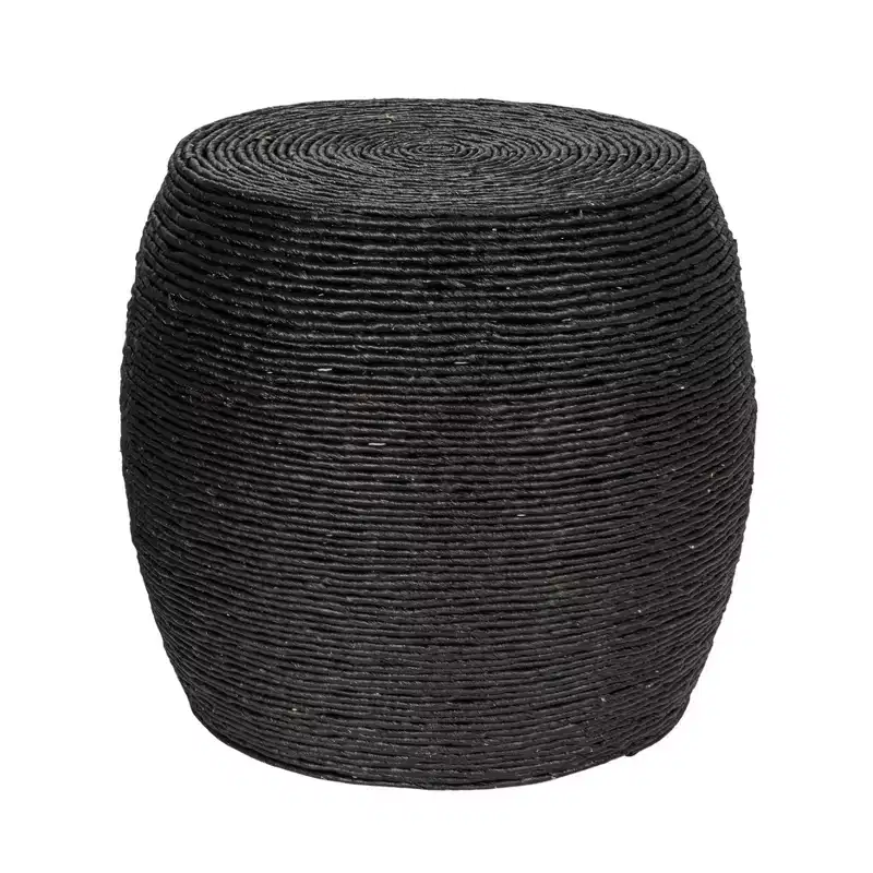 Storied Home Round Rope Barrel Side Table Black