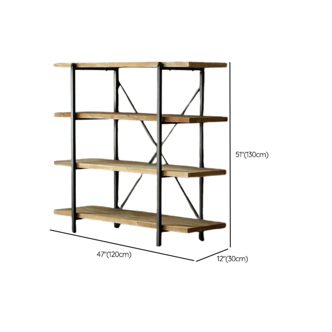 Industrial Wooden Metal Wall Bookshelf 4-Tier