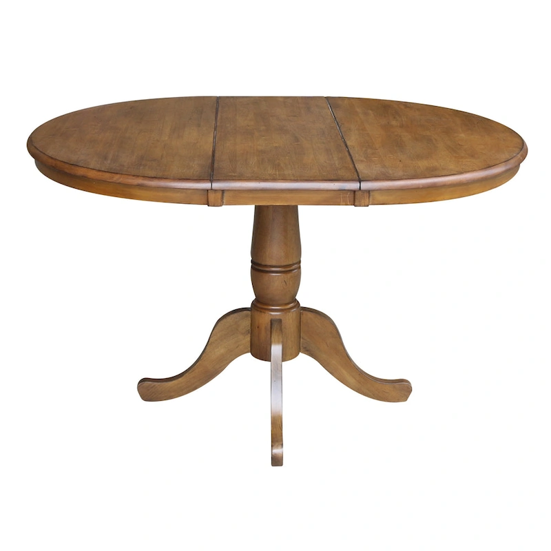 36 Round Pedestal Table with 12 Leaf in Pecan