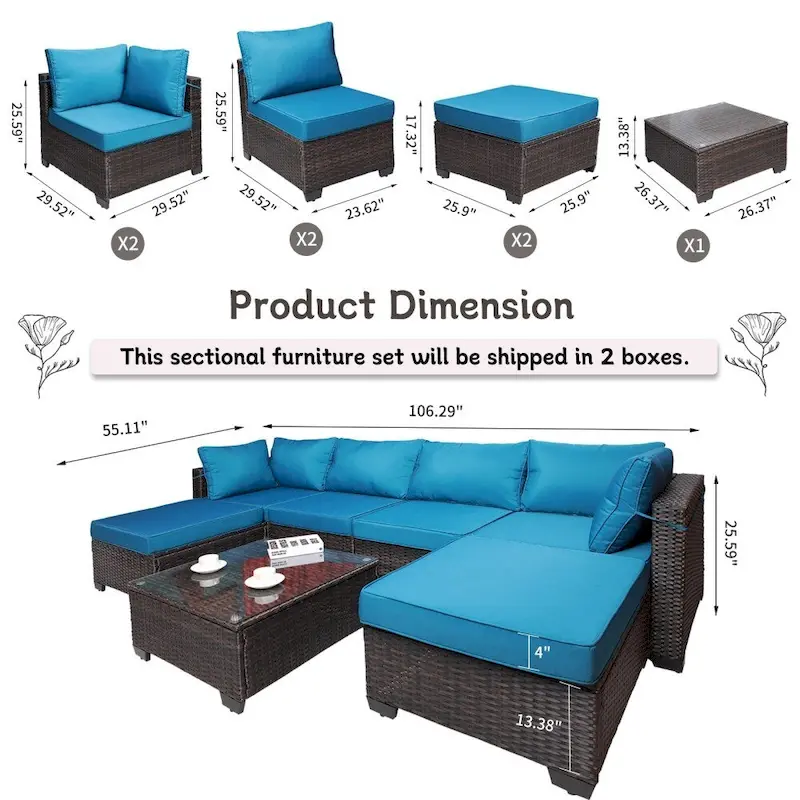 7-Piece Rattan Wicker Cushioned Sofa Sets with Coffee Table