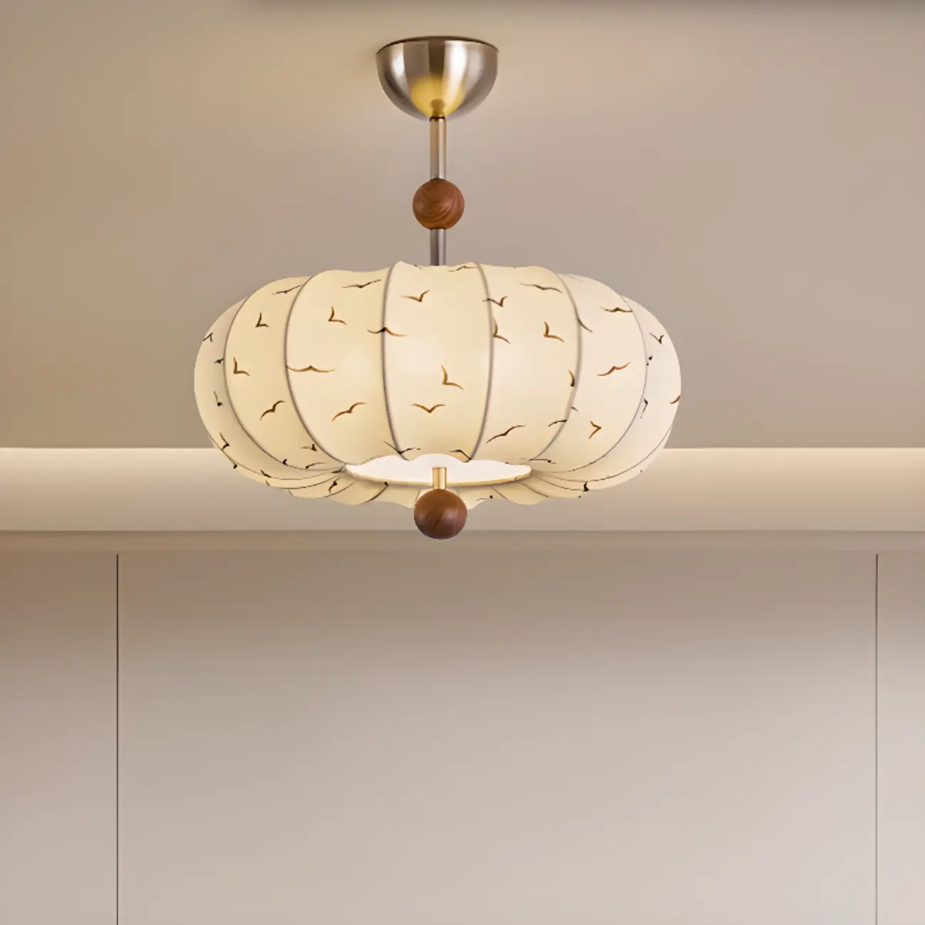 Modern Off-white Fabric Pendant Light with 5-Light & LED
