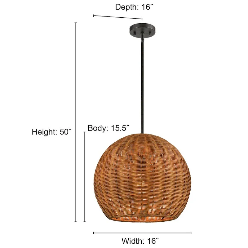 Millennium Lighting Elise Natural Rattan 1 Light Dome Pendant Fixture