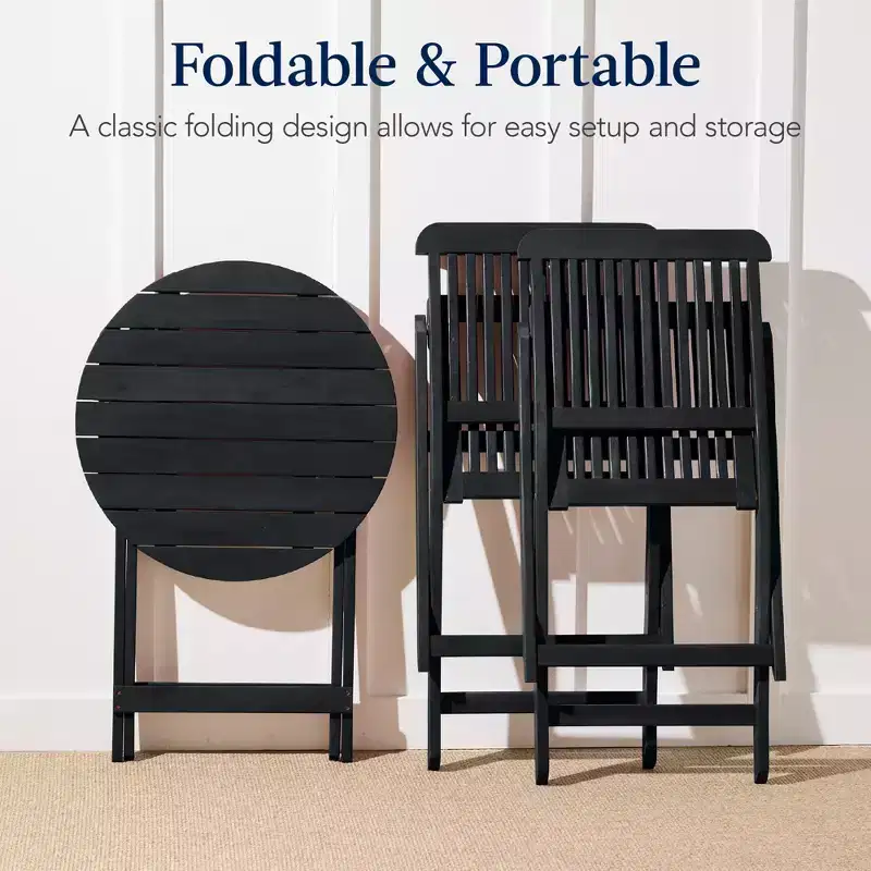 Best Choice Products 3-Piece Acacia Wood Bistro Set, Folding Patio Furniture w/ 2 Chairs, Table