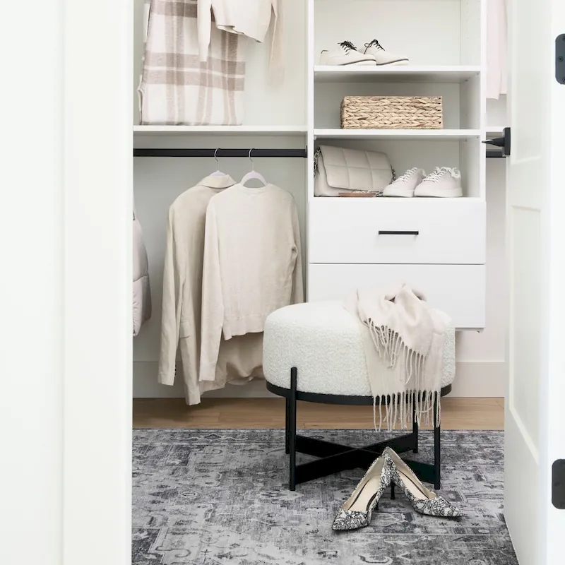 Amelia Cream Boucle Fabric with Black Metal Frame Round Ottoman