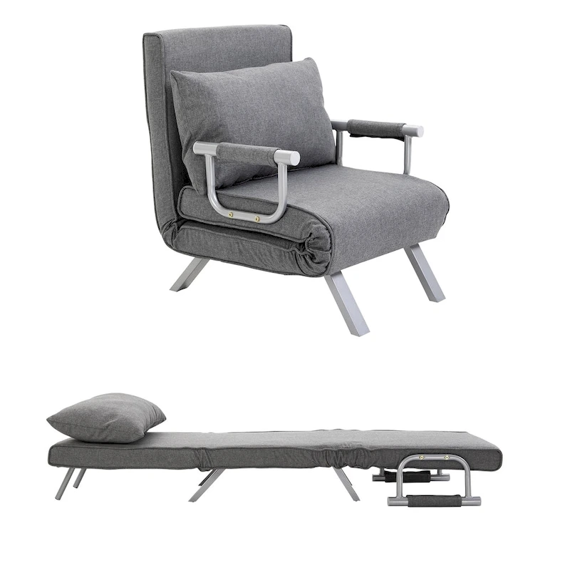 HOMCOM Small Futon Couch with Comfortable Fold Down Bed Surface for Guests, Adjustable Backrest Angles, & Stylish Design