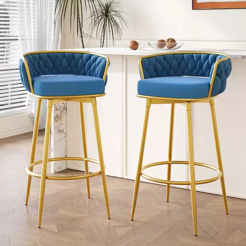 MAYEERTY Set of 2 Swivel Counter Height Bar Stools 31in Bar Height Hand Woven Blue for Kitchen Island