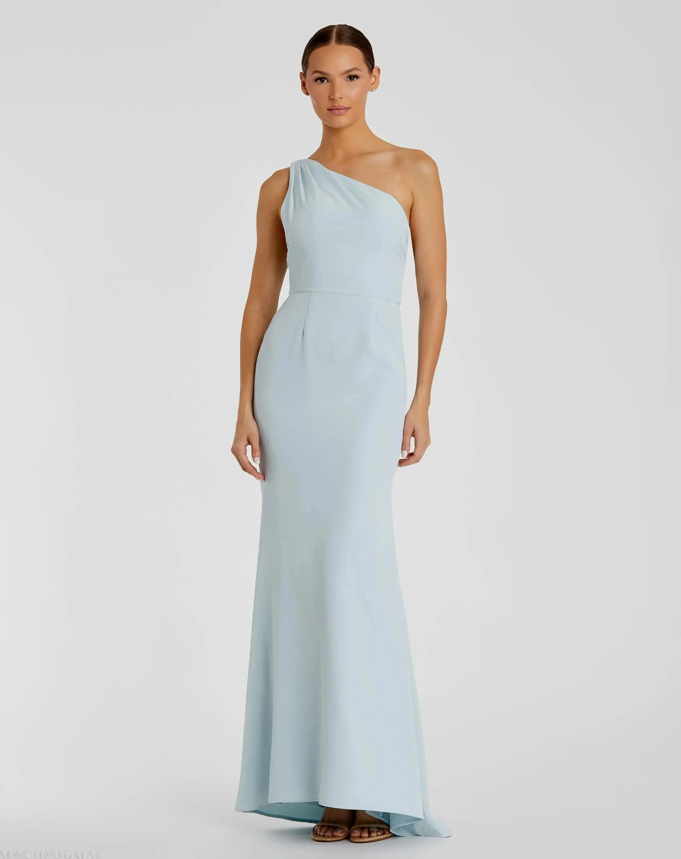 Blue One Shoulder Crepe Mermaid Gown